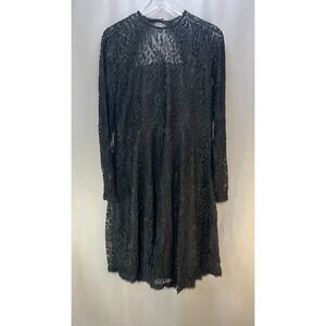 Angvns Sheer Midi Dress Womens 2XL Black Floral Stretch Long Sleeve Keyhole Back